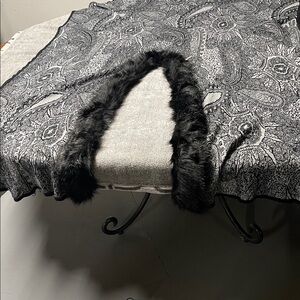 Black Faux Fur Trim Scarf - Luxurious Winter Wrap